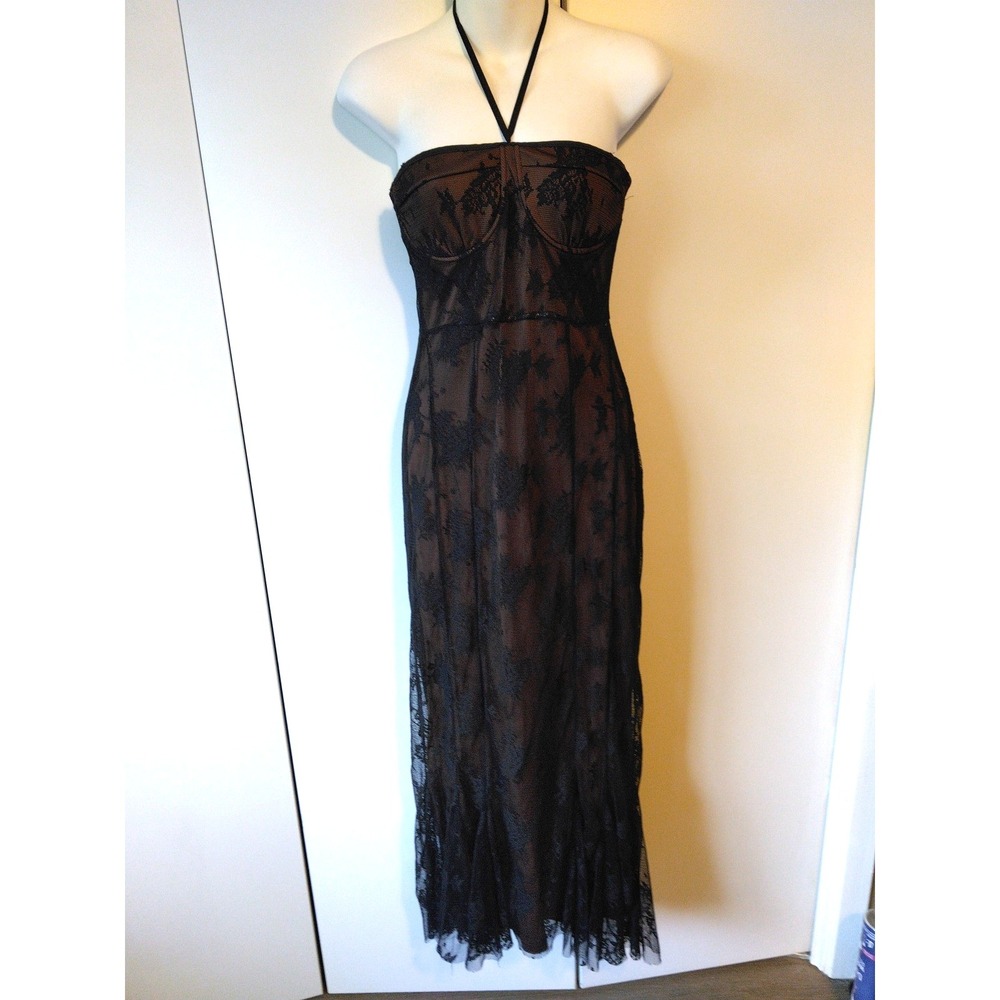 Women's Mesh Lace  Overlay Maxi Dress Size S Whimsigoth Glam Evening Romantic